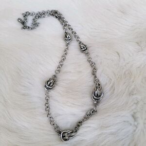 LOFT Silver Tone Long Knot Necklace 35 in Modern Chain Link Modernist